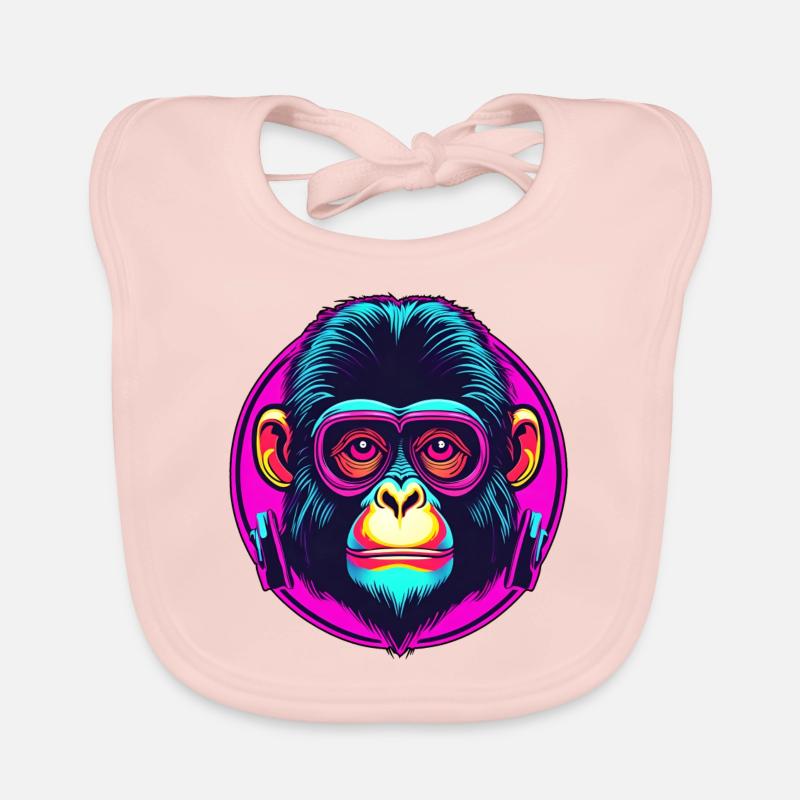 Disco Monkey / Neon / Animal / Zoo / Glasses / Cool Organic Baby Bibs