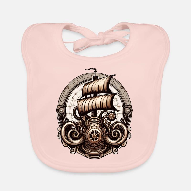 Bateau pirate / Bateau / Mer / Océan / Vagues - Bavoir bio Bébé - rose