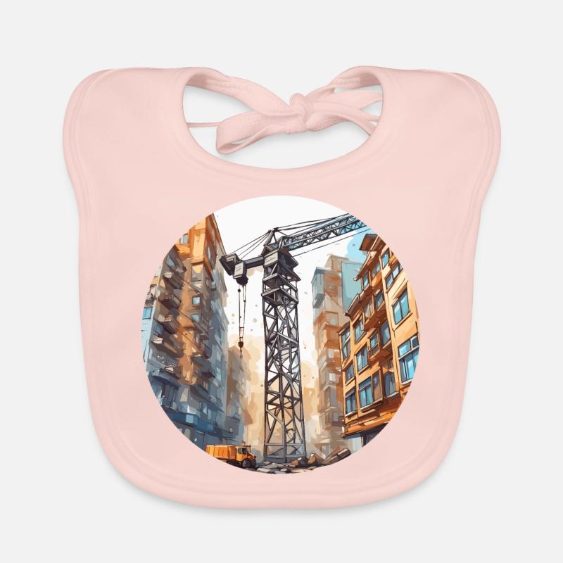 Kran / Baustelle / Seilwinde / Kransystem - Baby Bio-Lätzchen - Rose