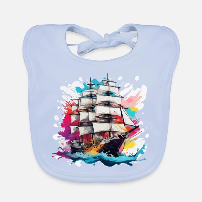 Pirate Ship / Boat / Sea / Ocean / Waves Organic Baby Bibs