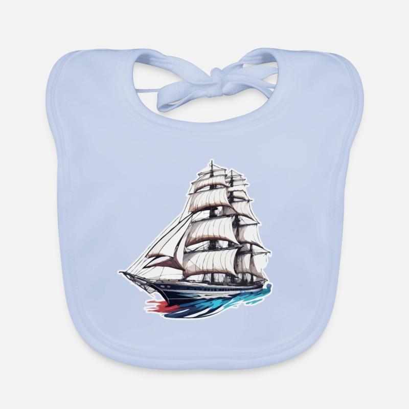 Pirate Ship / Boat / Sea / Ocean / Waves Organic Baby Bibs