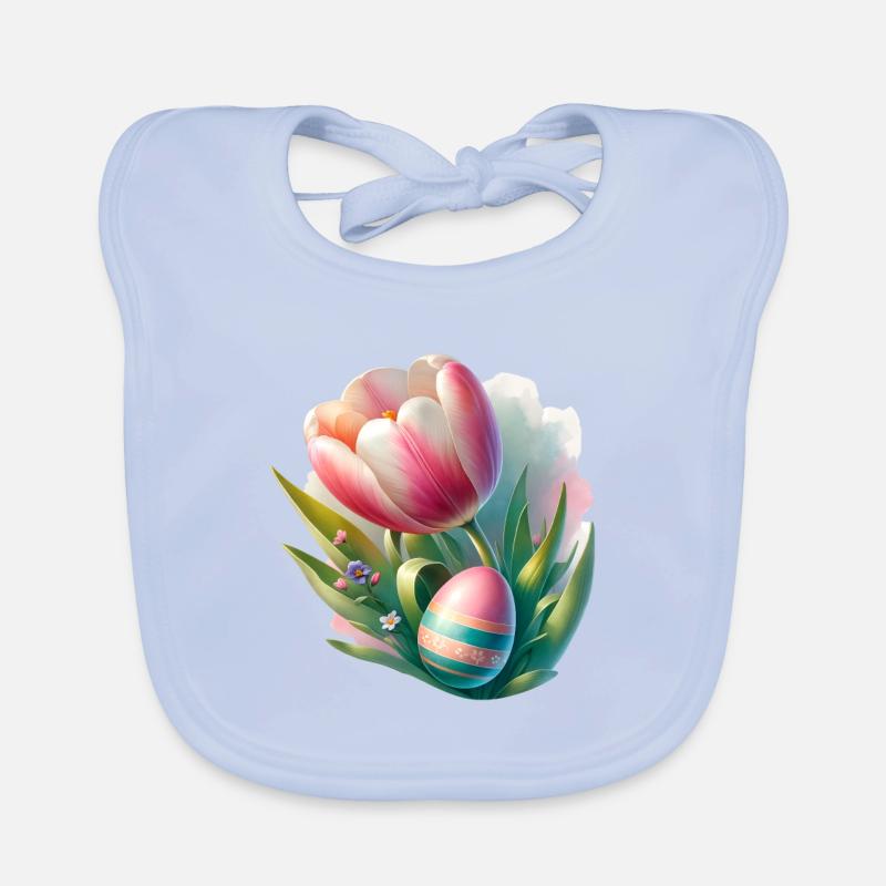 Spring Colorful Tulip With Easter Egg Organic Baby Bibs