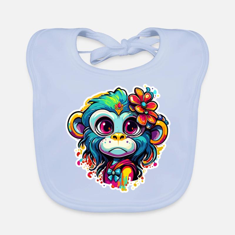 Singe mignon / Fille de singe / Mignon / noeud de cheveux Bavoir bio Bébé