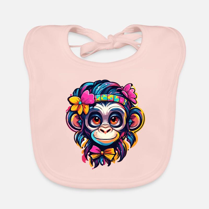 Singe mignon / Fille de singe / Mignon / noeud de cheveux Bavoir bio Bébé