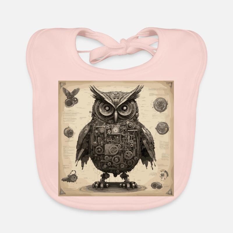 Bauplan / Sepia / Vintage / Retro / Eule Baby Bio-Lätzchen