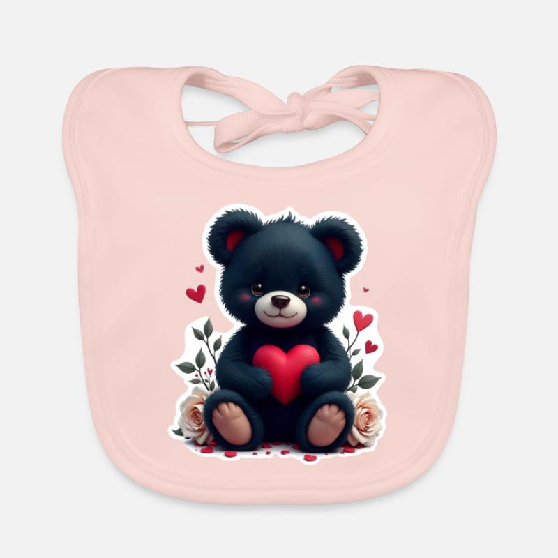 Schwarzer Teddy mit Herz Baby Bio-Lätzchen