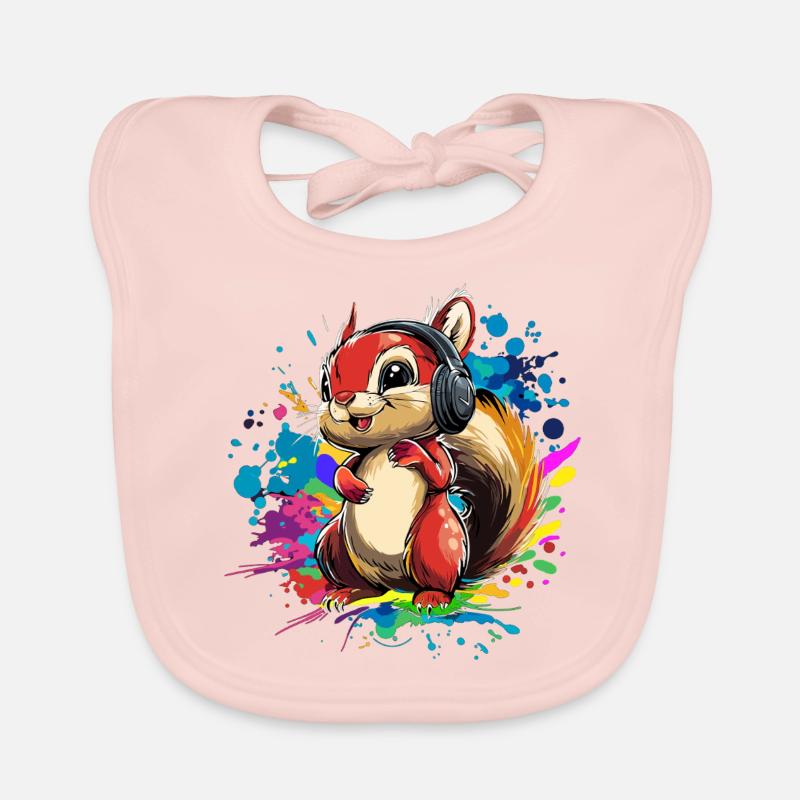 Farbenfrohes Eichhörnchen mit Kopfhörern, Musik Baby Bio-Lätzchen
