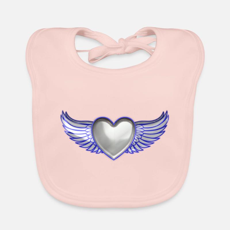 Les ailes du coeur d'argent - Bavoir bio Bébé - rose
