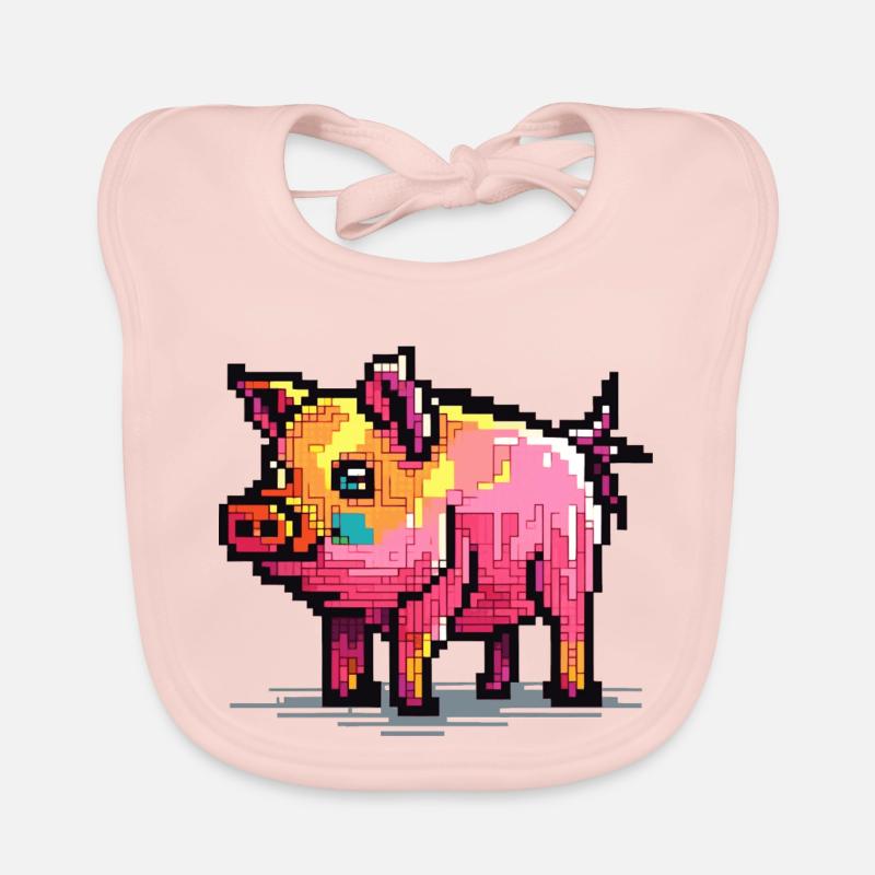 Pig in 8 bits and with pixels Organic Baby Bibs