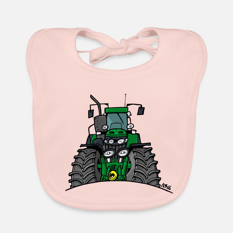 320 tracteur vert - Bavoir bio Bébé - rose