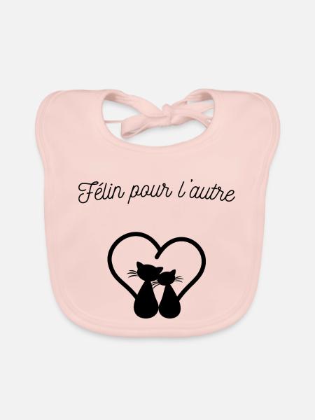 félin pour l'autre, fait l'un pour l'autre, chat - Bavoir bio Bébé - rose - Devant