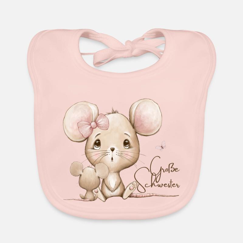 Große Schwester Maus - Baby Bio-Lätzchen - Rose