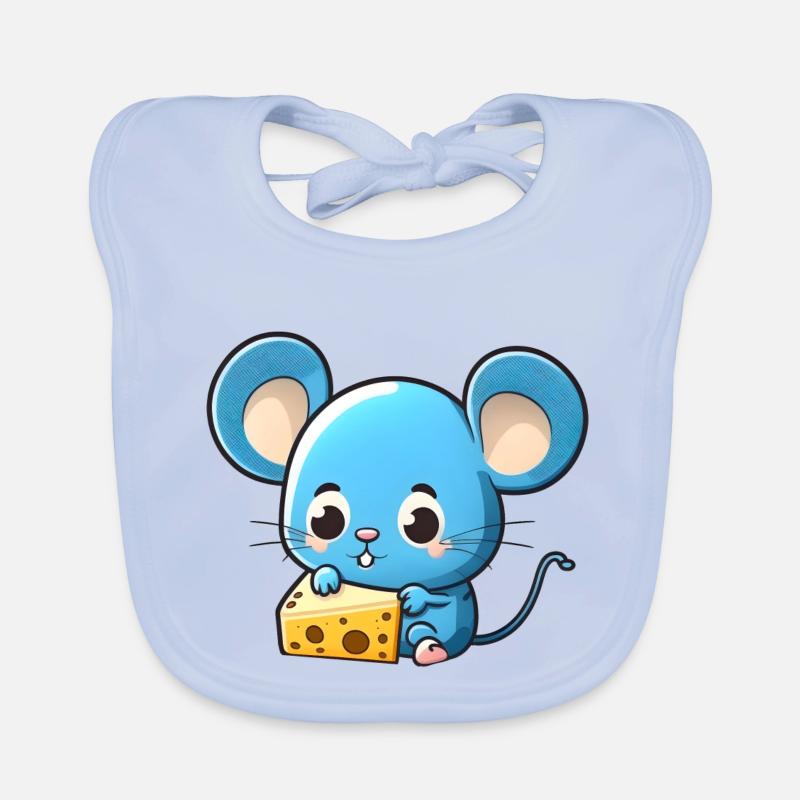 Little blue comic mouse plays with cheese Organic Baby Bibs