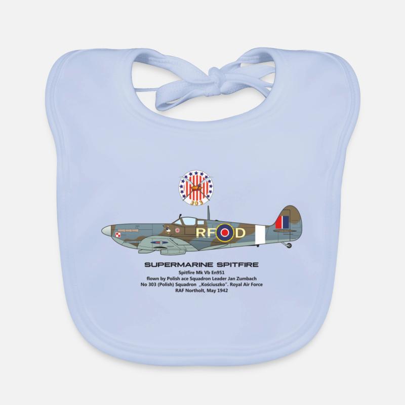 Squadron 303 Spitfire Jan Zumbach Organic Baby Bibs