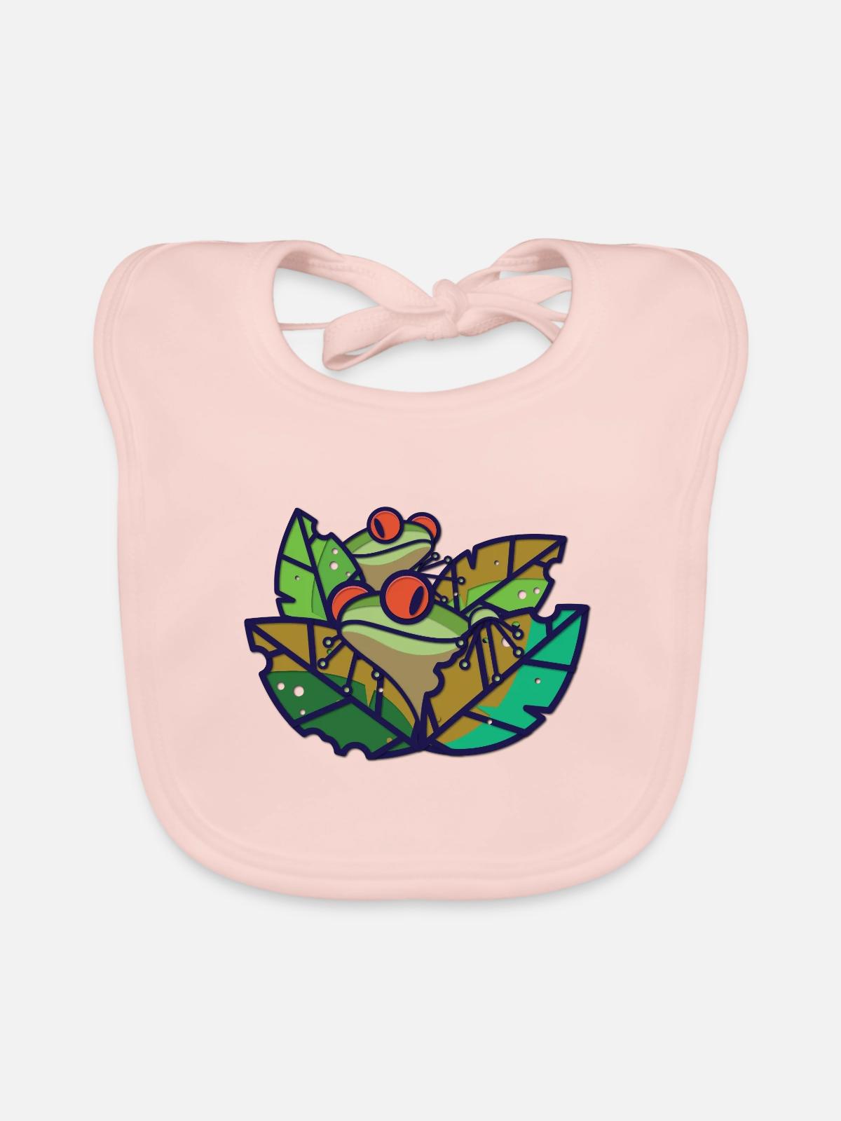 Frosch - Frösche im Teich - Baby Bio-Lätzchen - Rose - Vorne