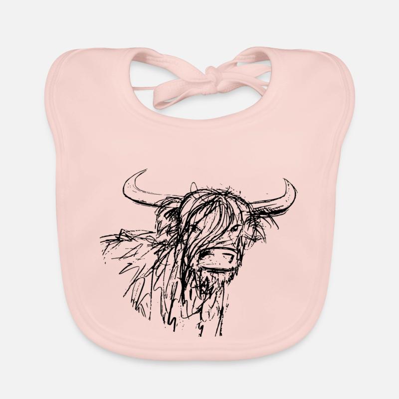 scottish highlander ink sketch rural design Organic Baby Bibs