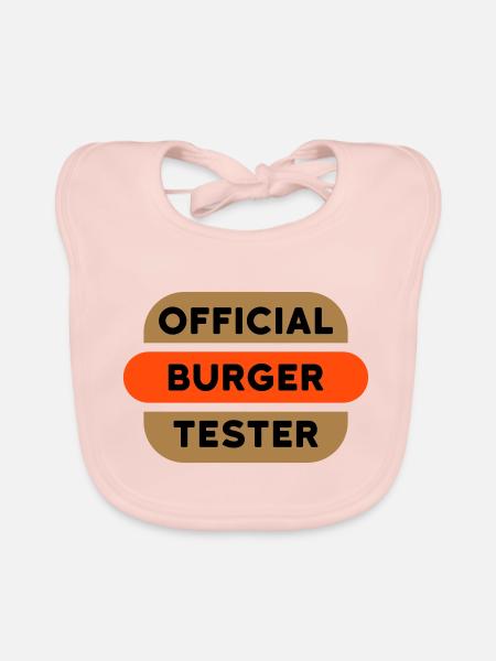 Official burger tester (burger with topping) - Organic Baby Bibs - rose - Front