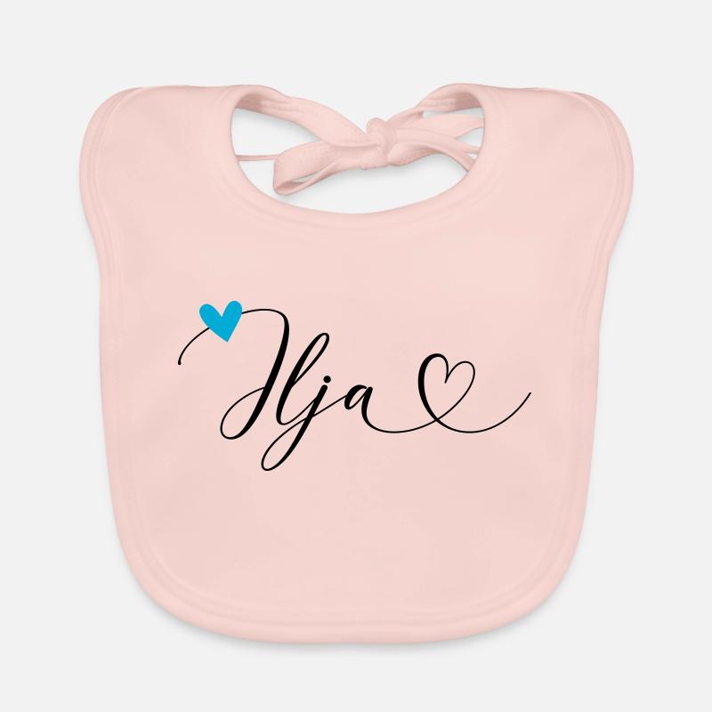 Ilja nom Prénom Calligraphie coeur Bavoir bio Bébé