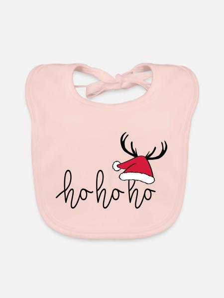 Slogan ho ho ho, Joyeux Noël, Père Noël. - Bavoir bio Bébé - rose - Devant