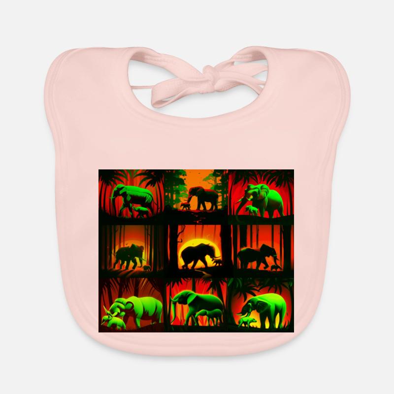 Elephants Pattern Design - Red/Green Organic Baby Bibs