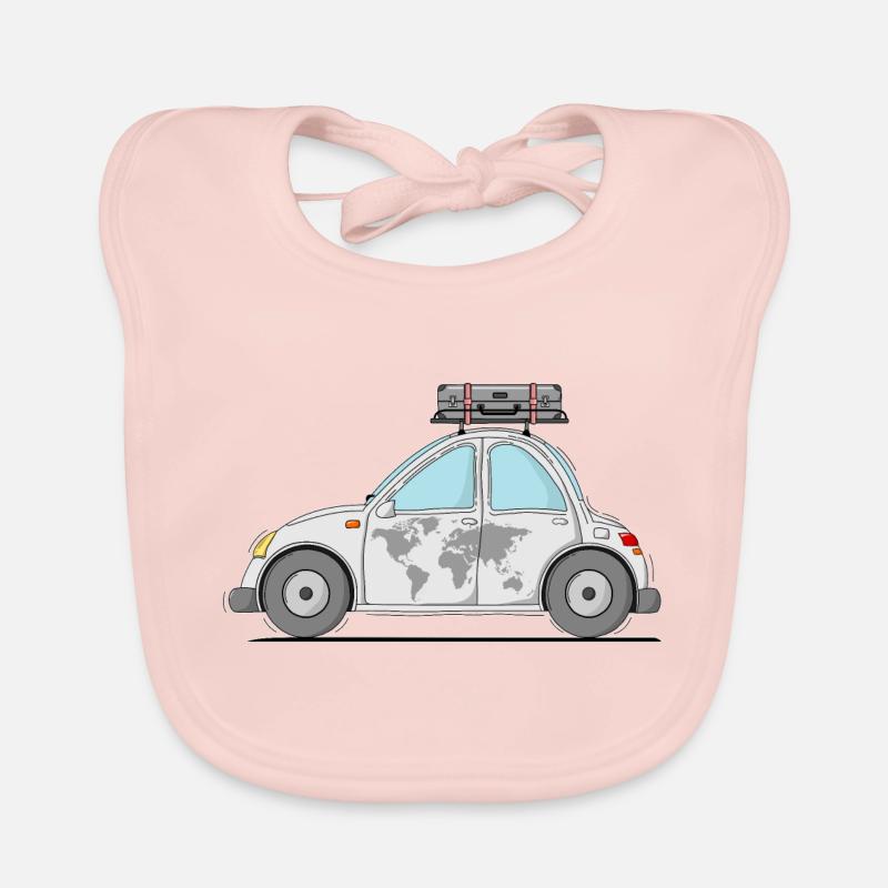 Car with Suitcase World Map Gray Organic Baby Bibs