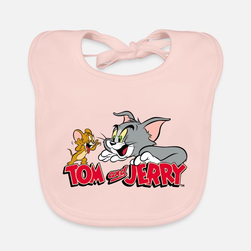 Tom et Jerry Tirer La Langue - Bavoir bio Bébé - rose