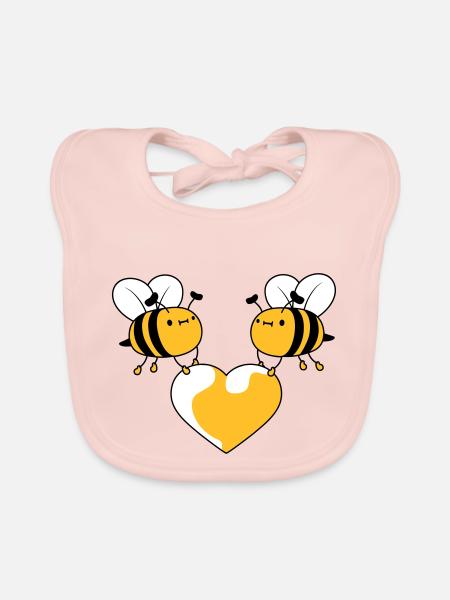 2 bees in love - Organic Baby Bibs - rose - Front