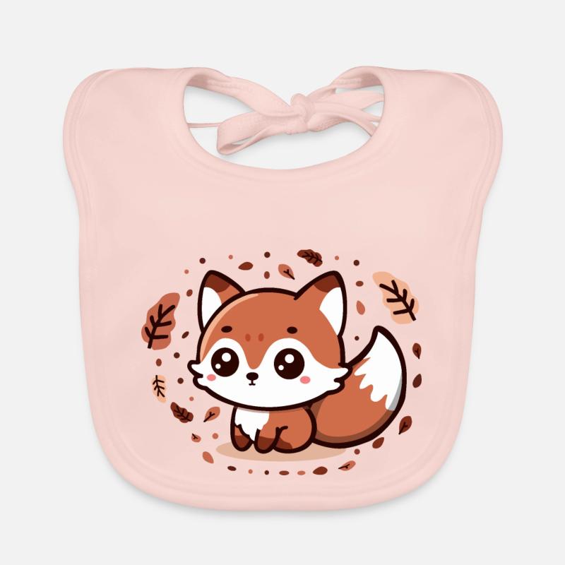 Herbst-Charm: Chibi-Fuchs mit flauschigem Schwanz - Baby Bio-Lätzchen - Rose