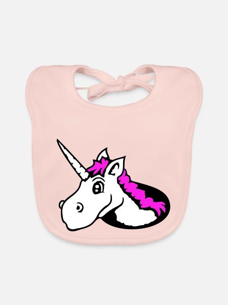 Unicorn Floor Hole Funny Smile Comic Cartoon - Organic Baby Bibs - rose - Front