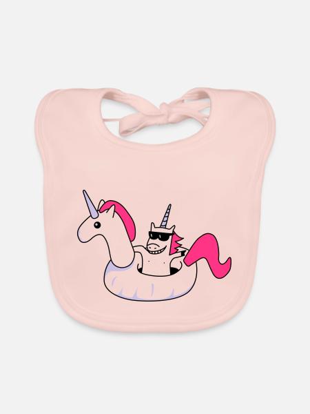 Einhorn im Schwimmeinhorn - Baby Bio-Lätzchen - Rose - Vorne