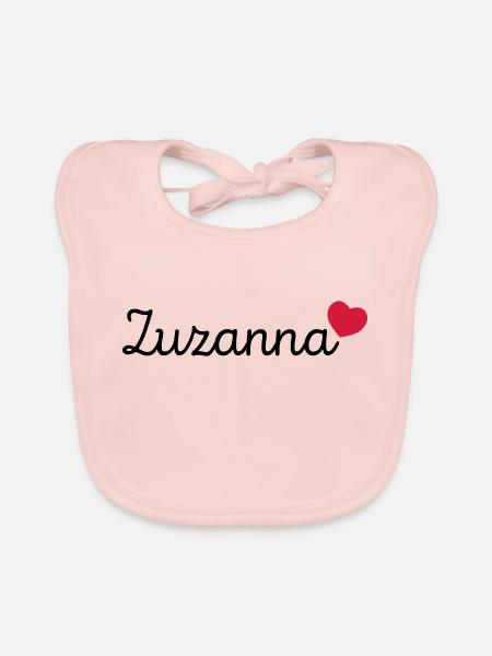 Zuzanna avec un cadeau de coeur - Bavoir bio Bébé - rose - Devant
