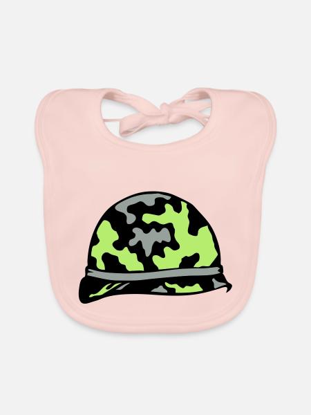 casque militaire military helmet 2 - Bavoir bio Bébé - rose - Devant