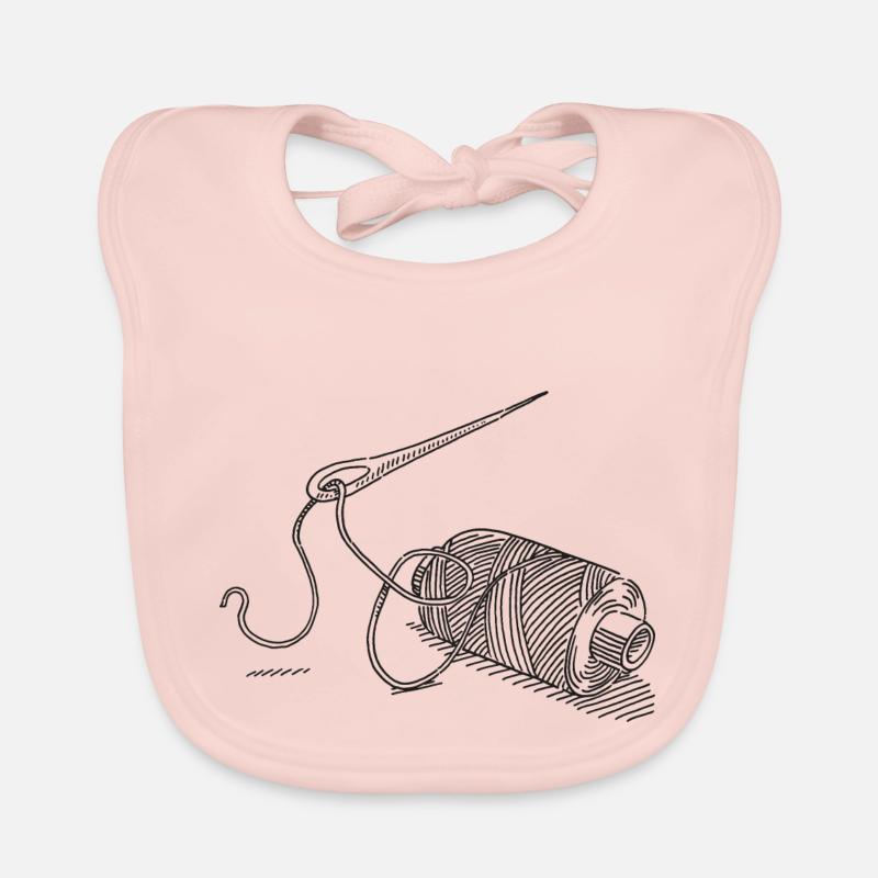 Yarn Roll Needle And Thread Symbol Drawing Organic Baby Bibs