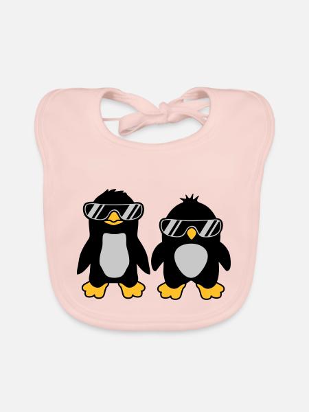 2 Sonnenbrille Pinguin Freunde - Baby Bio-Lätzchen - Rose - Vorne