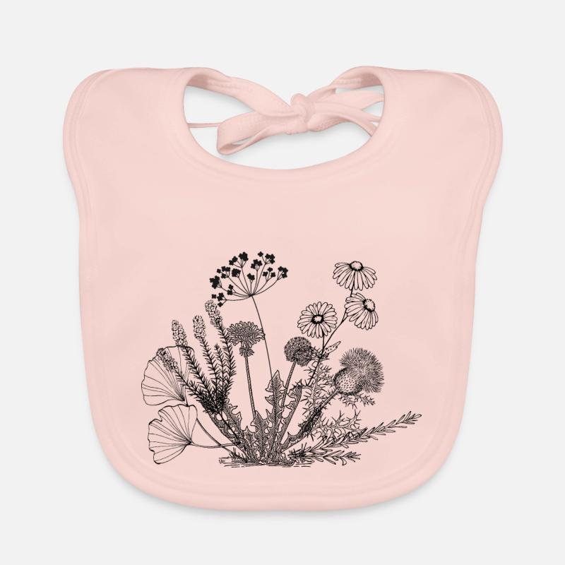 Bouquet d’herbes noires - Bavoir bio Bébé - rose