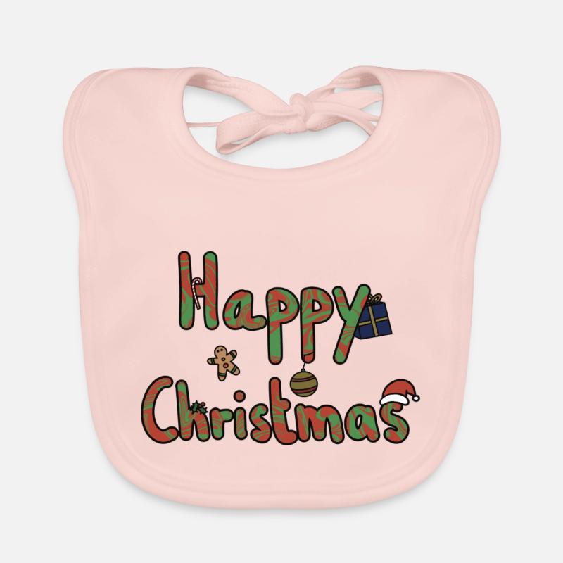 happy Christmas - Bavoir bio Bébé - rose