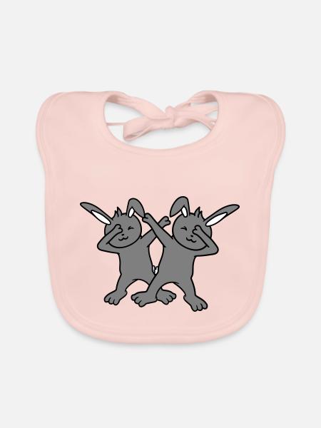 2 Bunnies Dabbing Dab Dance Pose Dancing Party Celebrations - Organic Baby Bibs - rose - Front