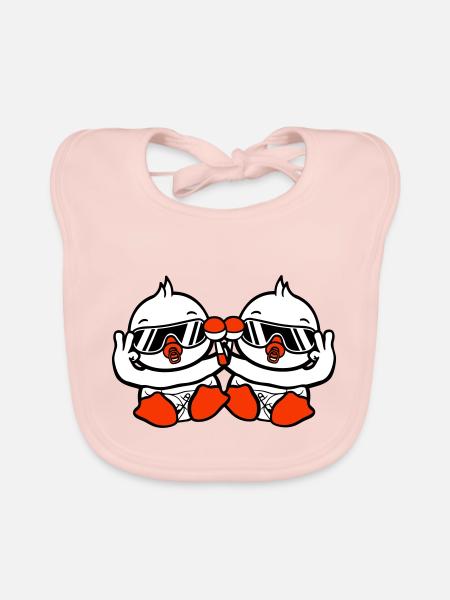 2 Birds Baby Child Rattle Diaper Sunglasses Peace - Organic Baby Bibs - rose - Front