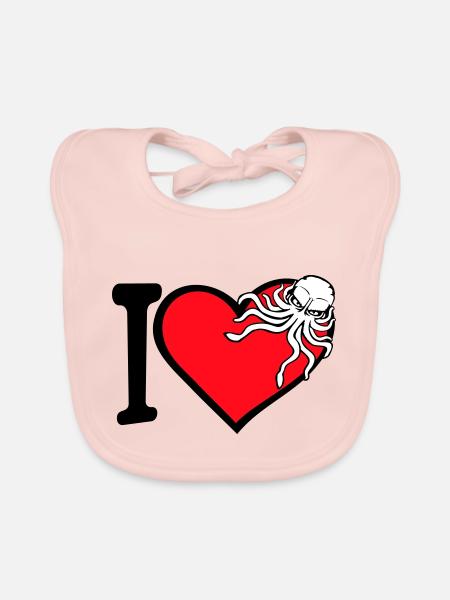 J’aime le cœur de pieuvre J’aime le symbole du coeur Logo mignon - Bavoir bio Bébé - rose - Devant