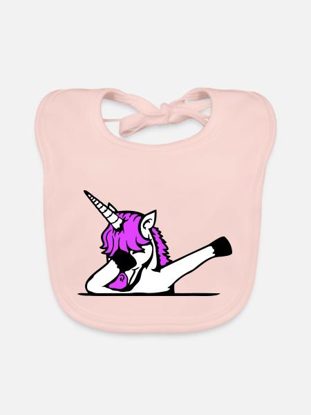 Licorne Dabbing Dab Danse Soirée Pose Geste Drôle - Bavoir bio Bébé - rose - Devant