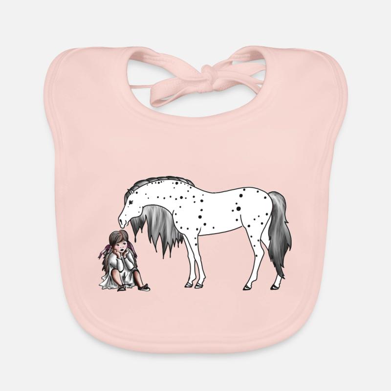 Mädchen sitzt beim Pony Pferd Baby Bio-Lätzchen
