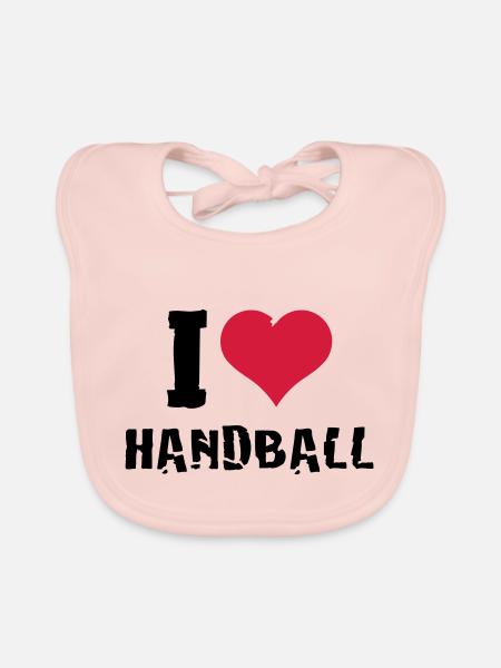 I love Handball Herz 3 - Baby Bio-Lätzchen - Rose - Vorne