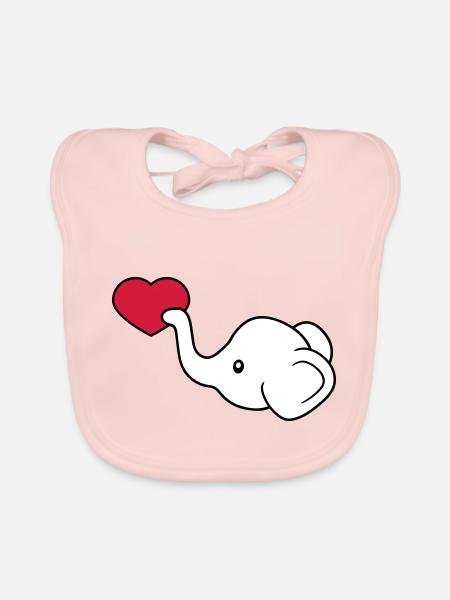 elephant head heart love give in love sitting - Organic Baby Bibs - rose - Front