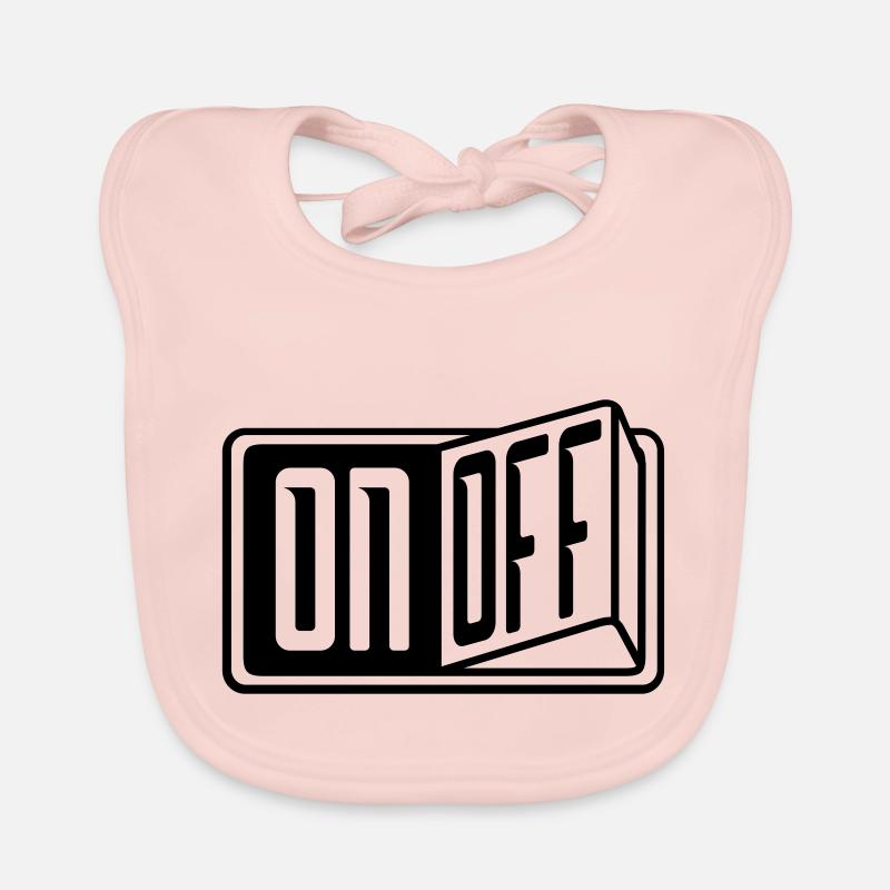 schalter on off taste button einschalten ausschalt Baby Bio-Lätzchen