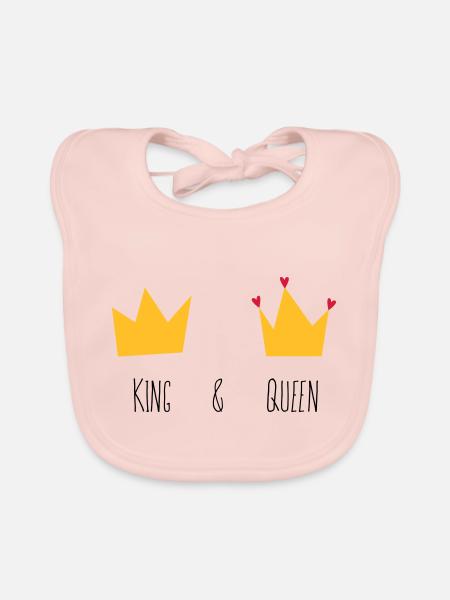 King and Queen Crown Heart Bride Groom Mr Mrs & - Organic Baby Bibs - rose - Front