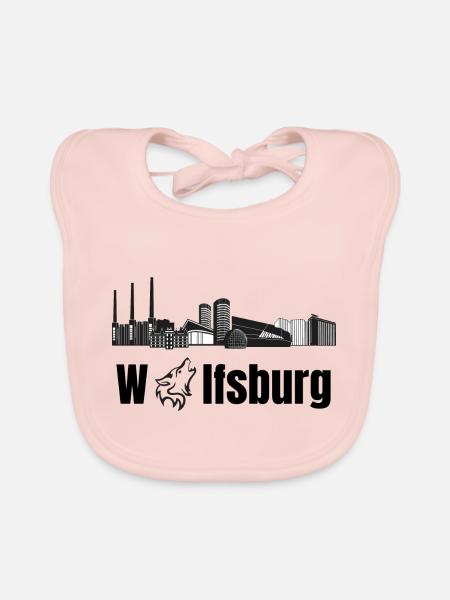 Wolfsburg Fanartikel Wolfsburg Skyline Wölfe Wolf - Baby Bio-Lätzchen - Rose - Vorne