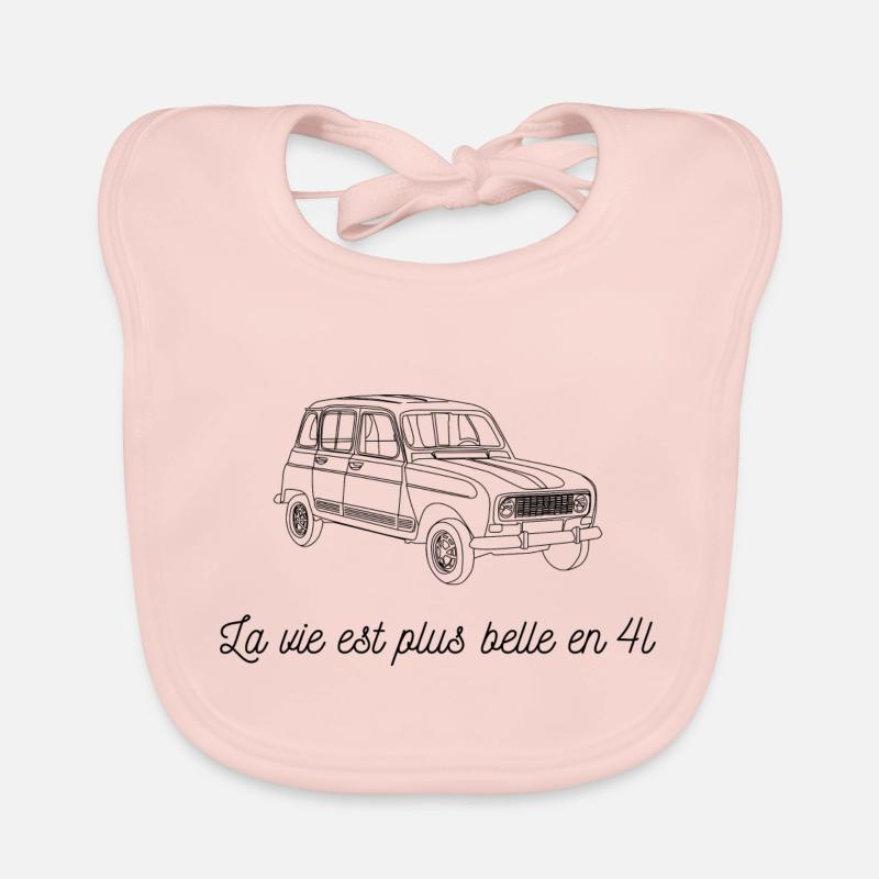 La vie est plus belle en 4l - dessin noir - Bavoir bio Bébé - rose