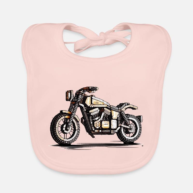 Motorcycle as a classic car two-wheeler in 16-bit Organic Baby Bibs