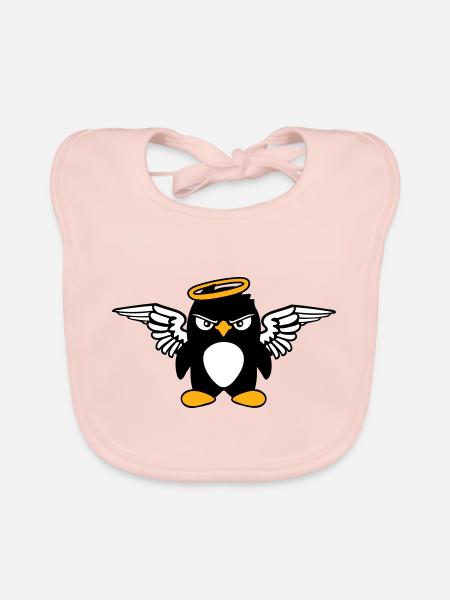Penguin Angel Wings Halo Holy Flies - Organic Baby Bibs - rose - Front