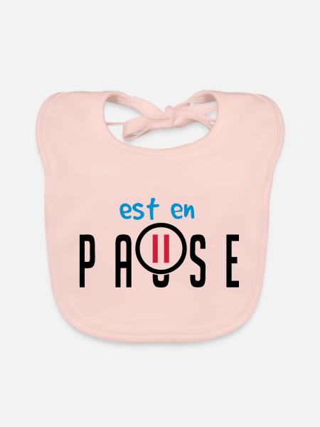 citation ajouter texte pause bouton humour famille - Bavoir bio Bébé - rose - Devant